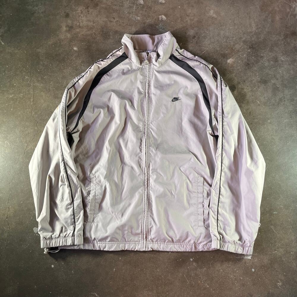 Vintage Y2K gray/black striped Nike athletic track jacket mens xl stained